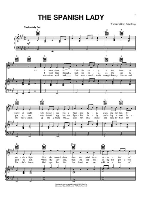 The Spanish Lady Sheet Music For Pianovocalchords Sheet Music Now
