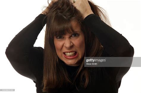 Young Woman Grimacing Pulling Hair Closeup Portrait Photo Getty Images