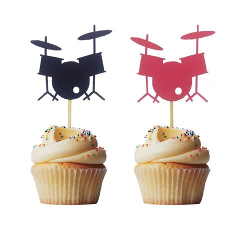 Drumset Cupcake Toppers Drums Cupcakes Music Birthday Party Cake