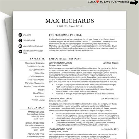 C Level Resume Template Professional Resume Template Modern Etsy