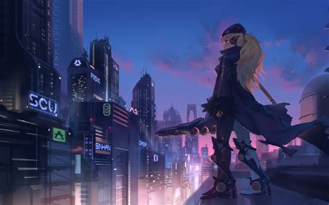 Download 2560x1600 Futuristic Anime City Cyberpunk Anime Girl