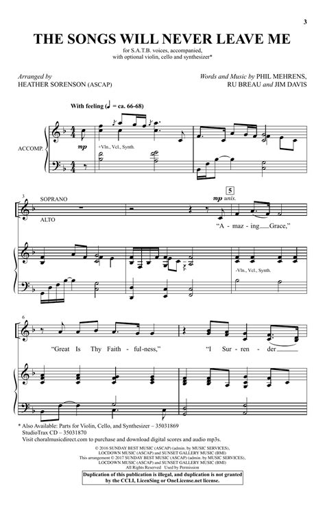 The Songs Will Never Leave Me Sheet Music Heather Sorenson Satb Choir