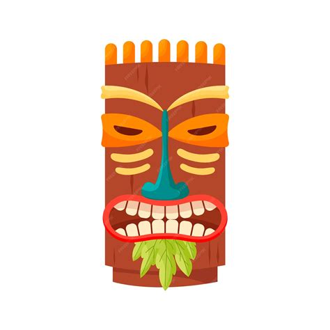 Premium Vector Tiki Mask Tribal Hawaiian Totem Or African Maya Aztec Wooden Idol Isolated On