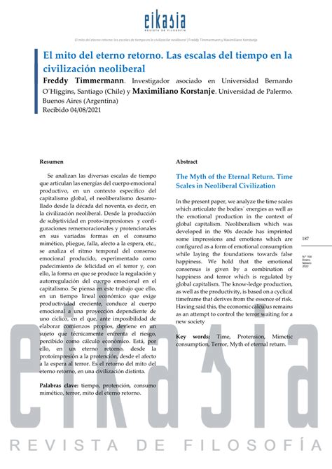 Pdf El Mito Del Eterno Retorno Las Escalas Del Tiempo En La