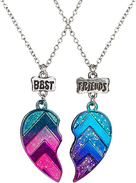 Bsbattle Unisex 2 Pcs Bff Necklace Womens Heart Pendant Best Friend Letter Necklace Fashion