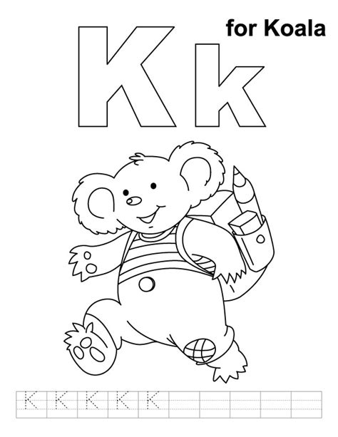 These are suitable for preschool, kindergarten and first grade. K for koala coloring page with handwriting practice ...