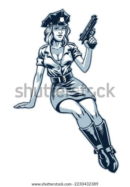 vintage monochrome drawing sexy police women stock vector royalty free 2230432389 shutterstock