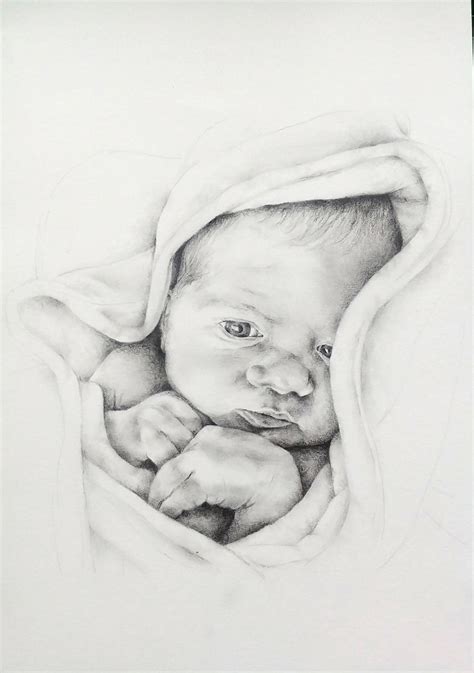 Hand Drawn Baby Portrait Custom Baby Pencil Drawing Drawing Etsy Uk