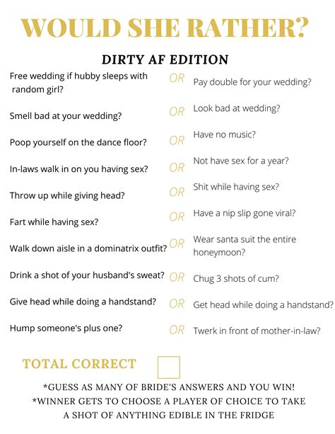 Dirty Bachelorette Party Game Would She Rather Digital Etsy