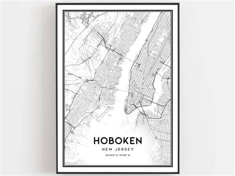 Hoboken Map Print Hoboken Map Poster Wall Art Nj City Map Etsy
