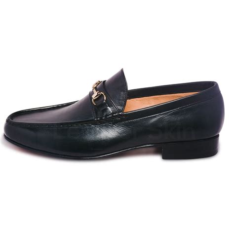 Mens Black Bit Loafers Shoes With Gold Metal Decoration Leather Skin Shop