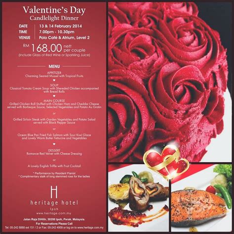 Designed menu, cosy, romantic seating, dim lighting & soothing lounge. VALENTINE CANDLELIGHT DINNER PROMOTION AT HERITAGE HOTEL ...