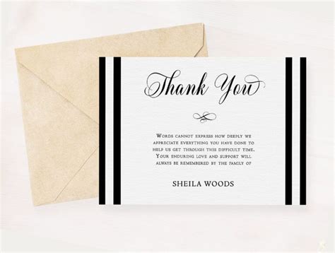 Black And White Sympathy Thank You Card Memorial Service Editable
