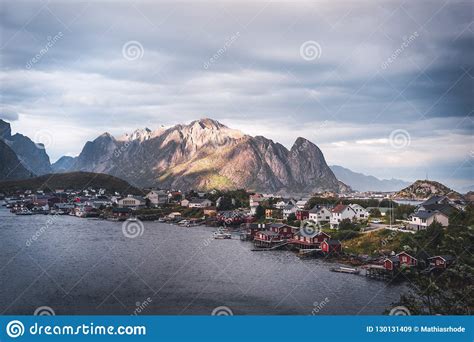 Landscape Of Fishing Village Reine With The Reine Fjord During Sunset
