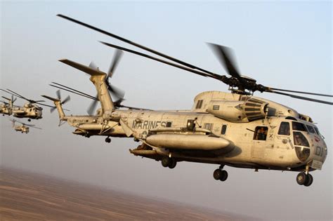 Us Marine Corps Ch 53d Sea Stallion Helicopters With Marine Heavy