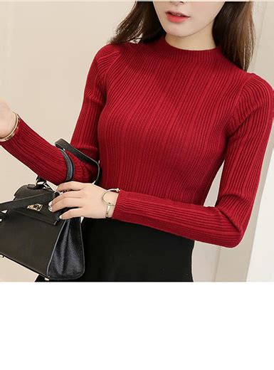 Womens Mock Turtleneck Sweater Long Sleeves Wide Ribbed Knit Styling