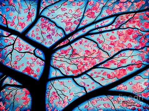 The Blue Cherry Blossom Tree Painting By Elizabeth Robinette Tyndall