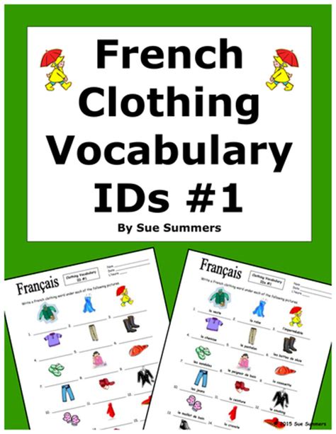 French Clothing Vocabulary Ids Worksheet Teaching Resources