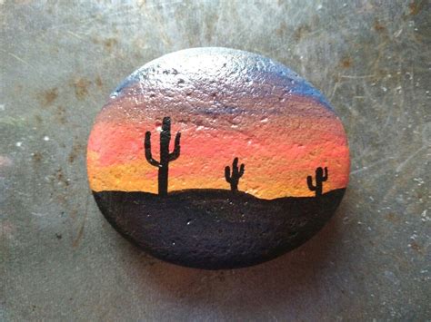 Sunset Cactus Rock Painting Designs Painted Rocks Stone Art Painting