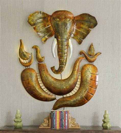 Buy Wrought Iron Lord Ganesha Wall Art With Led In Gold By B K Exports