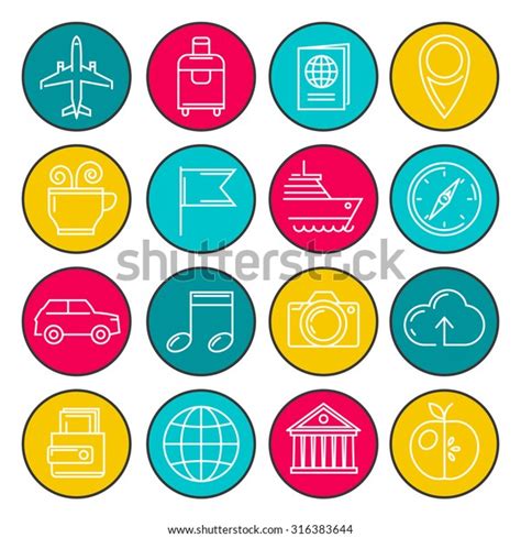 Set Linear Colored Simple Icons Travel Stock Vector Royalty Free
