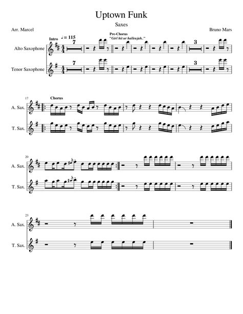 Uptownfunk Sheet Music For Saxophone Alto Saxophone Tenor Woodwind
