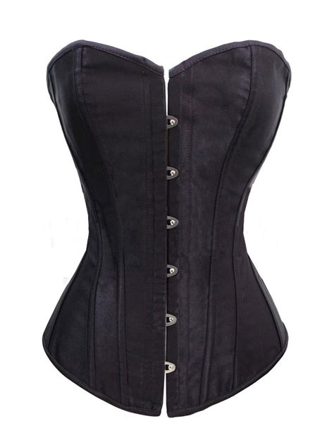 Chicastic Black Satin Sexy Strong Boned Corset Lace Up Overbust Waist