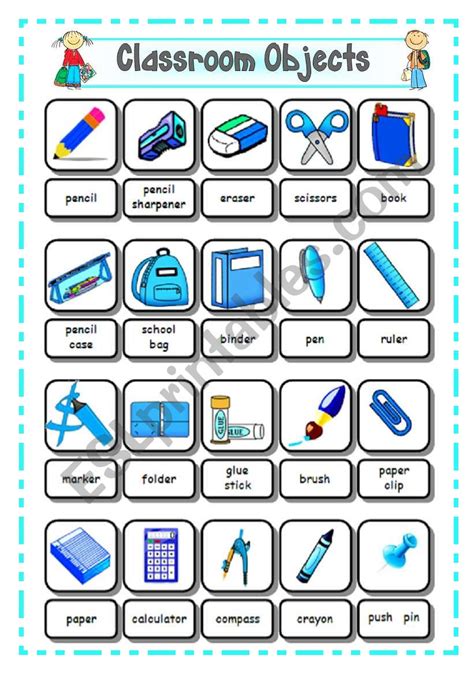 School Supplies Classroom Objects 1 Pictionary Esl Worksheet By