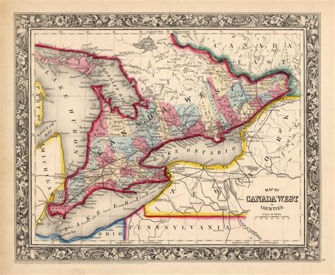 Map Of Canada West In Counties By S Augustus Mitchell Jr 1860