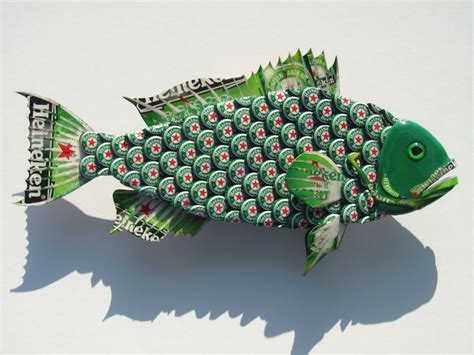 Metal Bottle Cap Fish Wall Art Small Bud Heineken Grouper Sculpture