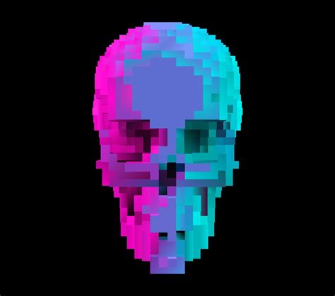 Vector Futuristic 3d Pixel Skull Retro Video Game Style Symbol 2384784