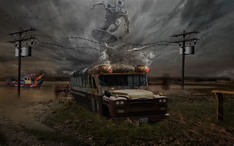 1680x1050 Buses The Darkness Swamp Adobe Photoshop Photo Manipulation