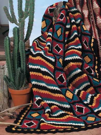 Turquoise Bird Crochet Afghan Pattern Southwest Style Blanket Instant