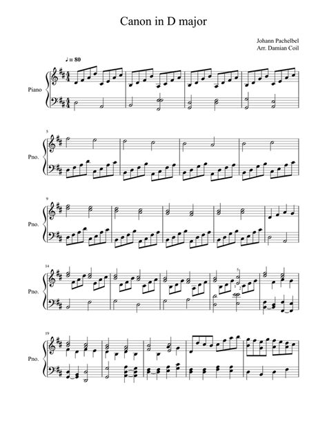 Canon In D Sheet Music For Piano Solo