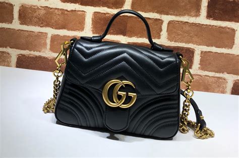 Gucci 547260 Gg Marmont Mini Top Handle Bag In Black Matelassé Chevron