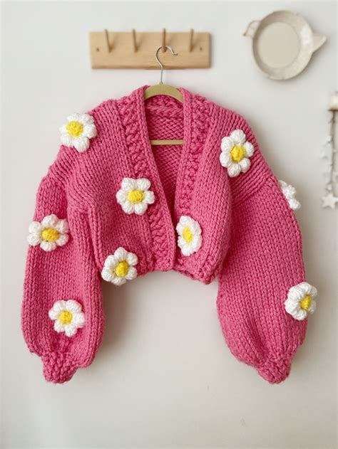 Pink Women Cardigan Chunky Knit Cardigan Long Sleeve Knitted Cardigan