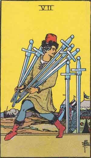 Like all the cards in this suit, the seven of swords is primarily associated with the world of intellect and ideas. Tarot Card by Card - Seven of Swords - The Tarot Lady