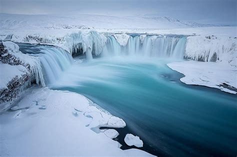 Ice Waterfalls Waterfall Frozen Iceland Goðafoss Hd Wallpaper