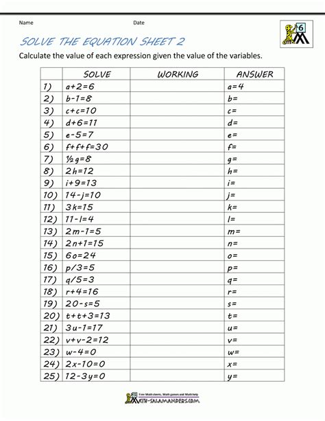 Free Printable Algebra Worksheets With Answers Free Printable