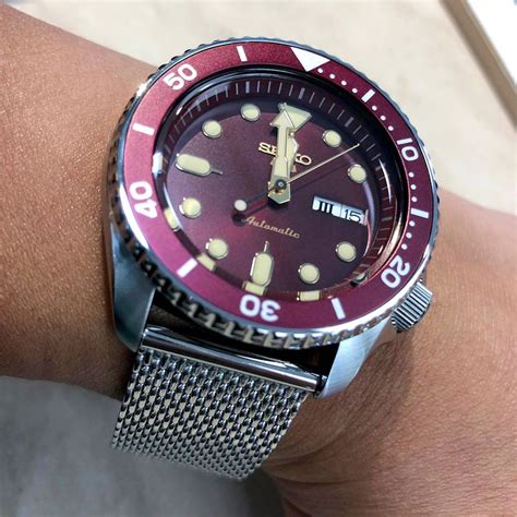 Seiko 5 Sports Srpd69 Red Shark Mesh New Skx Diver Automatic Mens Watch