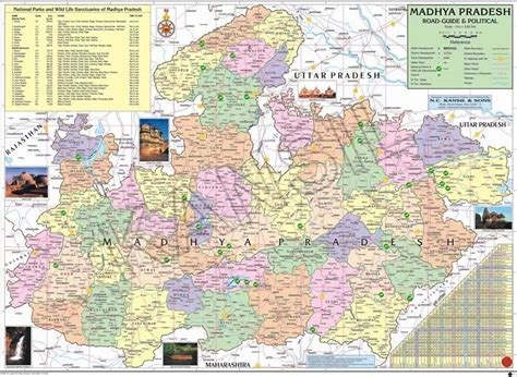 Full Colour Printed Paper Laminated Madhya Pradesh For Political State Map Size 100x70 Cm At