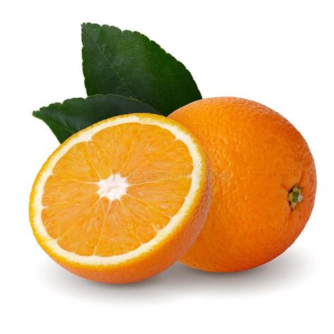 Ripe Orange Fruit With Orange Leaves Isolated On A White Background