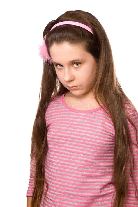 Serious Pretty Girl At Age Eleven On White Stock Image Image Of