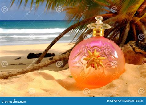 A Bottle Of Perfume On The Seashore Is Enveloped In A Wave Yellow Sand
