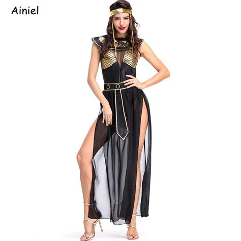 Women Girl Sexy Egyptian Goddess Costumes Isis Cosplay Cleopatra Black Dresses Halloween New