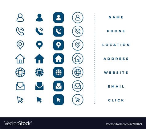 Business Card Icons Set For Contact Information Vector Image