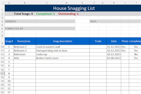 Free House Snagging List Template Planradar