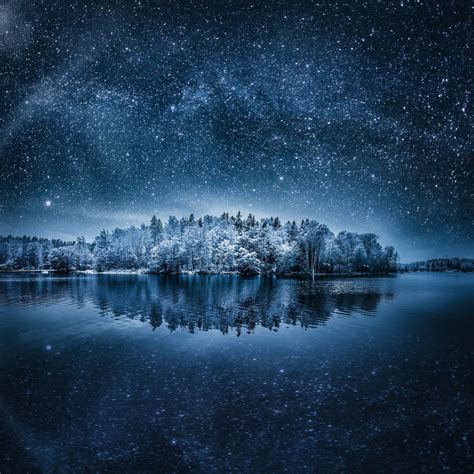 Night Landscape Winter Stars Nature Hd Wallpapers Desktop And