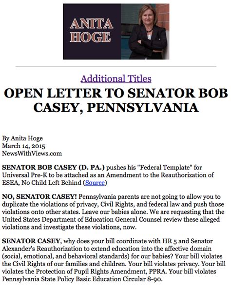 Abcs Of Dumbdown Open Letter To Senator Bob Casey