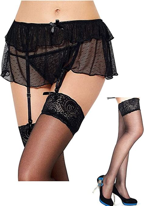 Comeondear Women Lace Garter Belts And Stocking Set Lace Suspender With